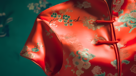 典雅红底花纹旗袍摄影图