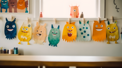 幼儿园卡通剪纸手工作品摄影图片