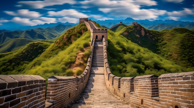 蓝天白云下的长城摄影图片