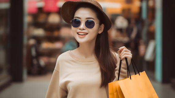 一个女人提着购物袋摄影图