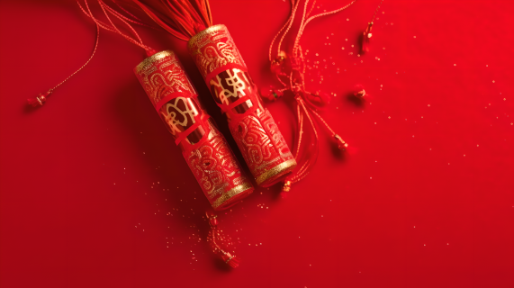中国新年鞭炮红背景摄影图片