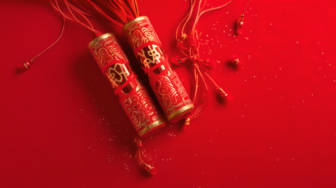 中国新年鞭炮红背景摄影图片