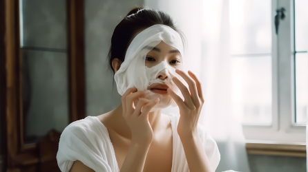 面具女子的浴室肖像摄影图