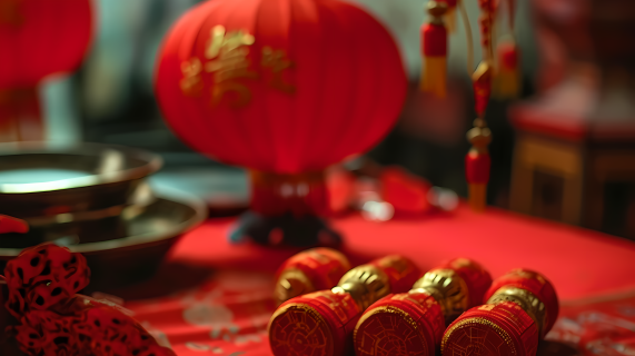 红黑元宵装饰摄影图片