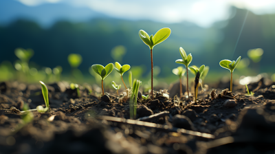 绿野茁壮：在广阔田野中成长的小苗摄影图