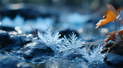 冰上的雪花摄影图片