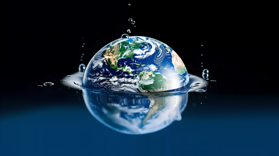 水滴从地球上的水珠中滴落-全球形象摄影图