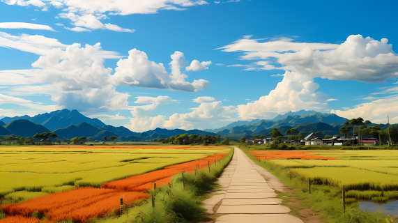 丰饶山水田园风光摄影图