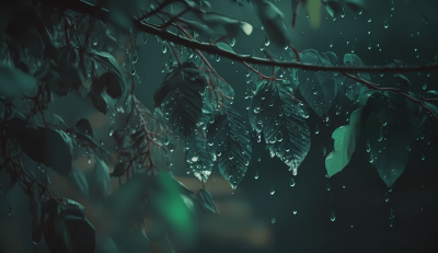 雨中绿叶摄影图