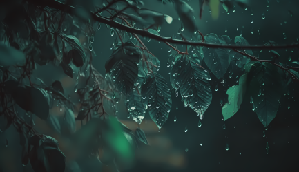 雨中绿叶摄影图