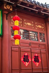 贴着两个福字的门实拍图