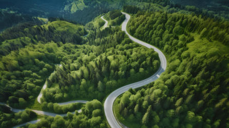 风景秀丽的蜿蜒林间公路摄影图片