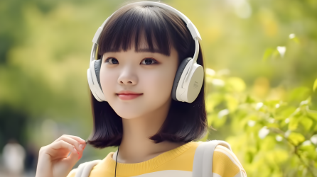 喜欢音乐的可爱女孩图