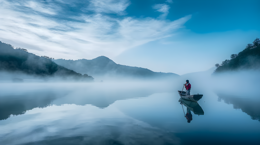 柔和风景下的峡湾摄影图