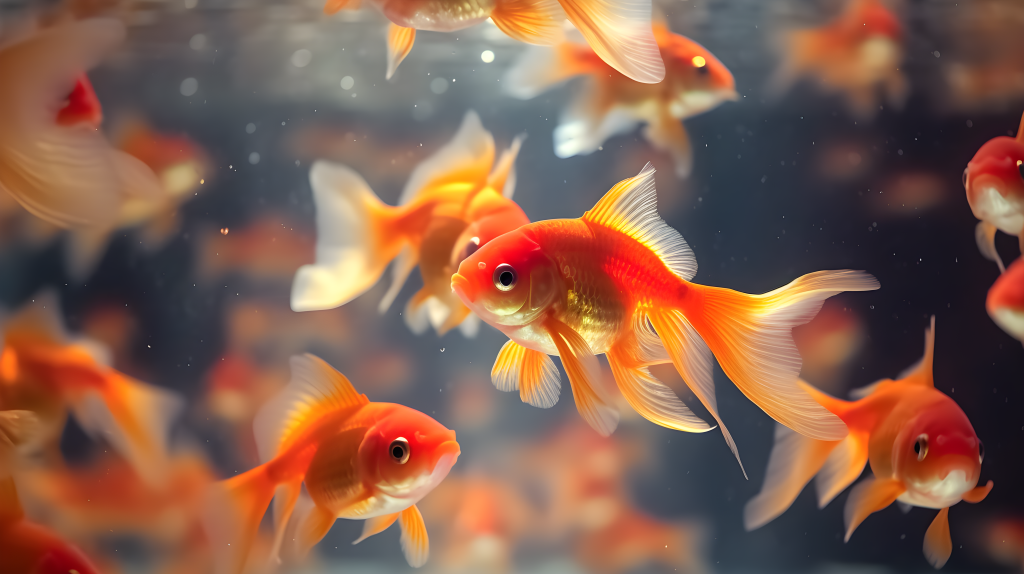 养鱼大师的摄影作品水族箱中游动的金鱼摄影图版权图片下载