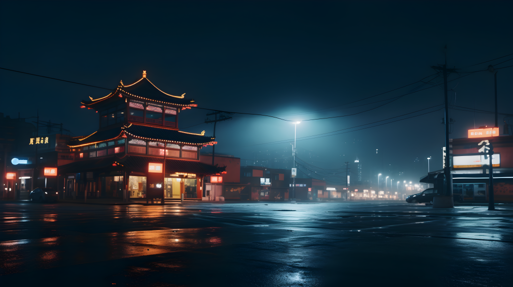 夜晚中国城市的暗青色与浅琥珀色的拍摄版权图片下载