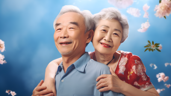 亲密无间的爷爷奶奶摄影图