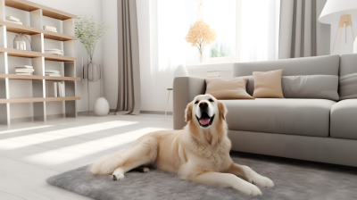 金毛犬在客厅中的摄影图片