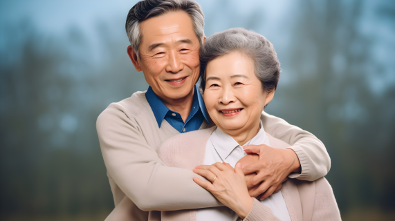 草木深深浅浅幸福老年夫妻摄影图片