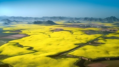 金色油菜田：河南高密县宋代风格摄影图片