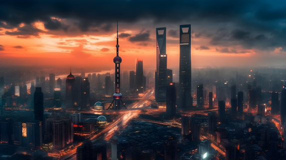 夜色微橙暗蓝摄影图