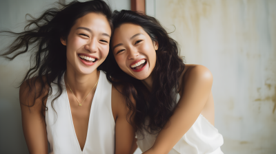 快乐亚洲女孩的真实时刻摄影图