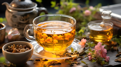夏日午后悠闲喝茶摄影图