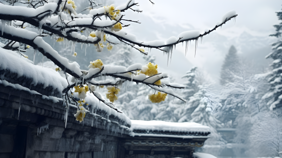 寒冷天气冬日雪景摄影图片