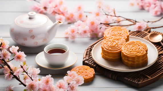 清雅月饼摄影图片