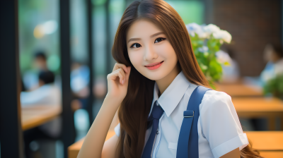 迷人亚洲青年女学生的工作照片高清图