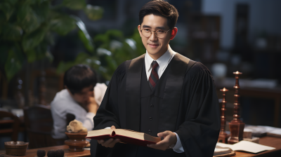 亚洲华人律师手拿书籍工作摄影图片