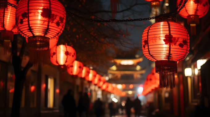 除夕夜的红灯笼摄影图片