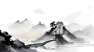 中国长城水墨画风高清图