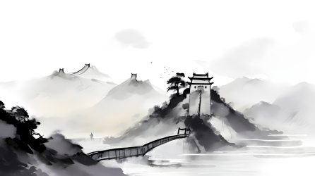 中国长城水墨画风高清图