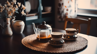 桌面上的茶壶摄影图片