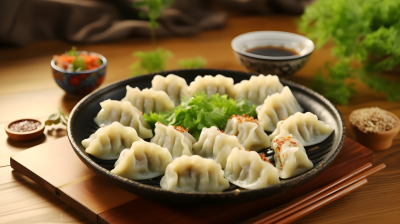 餐桌上的饺子摄影图