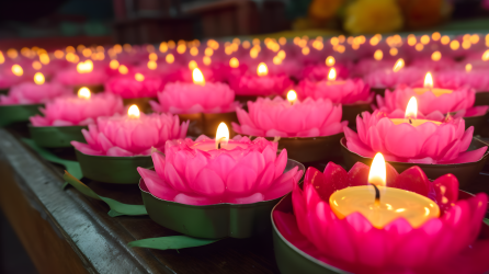 粉色莲花蜡烛摄影图片