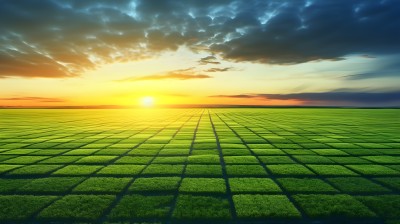农田背景映山环绕的日本风格摄影图