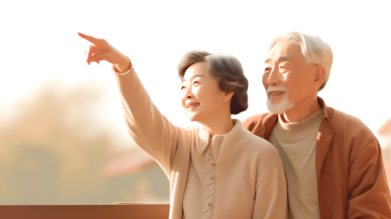 中国老夫妇手指一侧的宁静美景摄影图