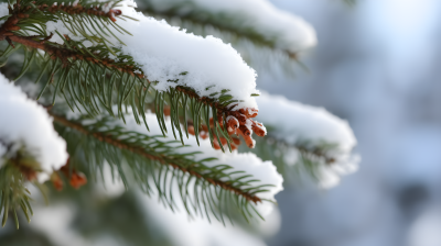 白雪覆盖的松枝摄影图片