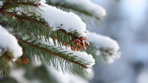 白雪覆盖的松枝摄影图片