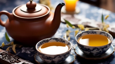 桌上的实物茶具摄影图片