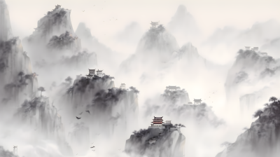 万里长城中国自然风景水墨风格摄影图片