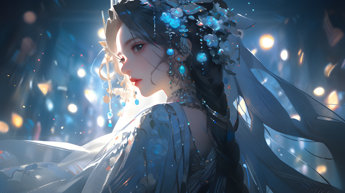 蓝色汉服女孩摄影图片