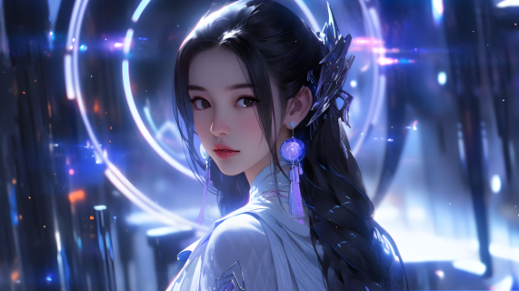 走进汉服的中国女孩摄影图片