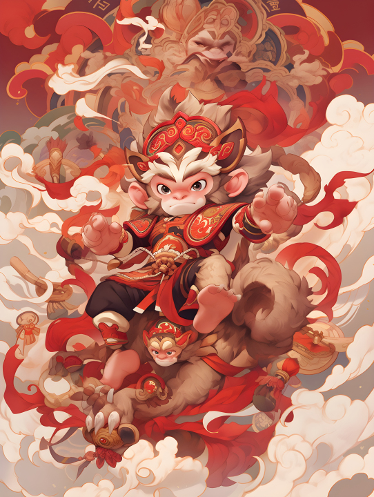十二生肖猴子祥云怪兽摄影版权图片下载