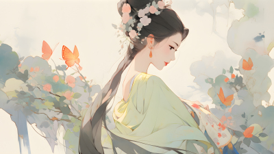 中国风美女油画摄影图片