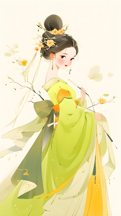 中国风仙女黄绿国服摄影版权图片下载