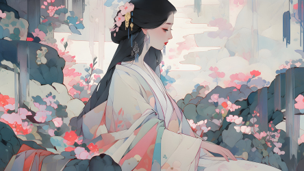 多彩的古代华裔女子摄影图片