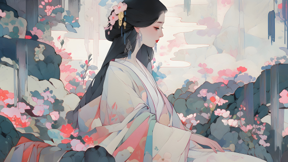 多彩的古代华裔女子摄影图片